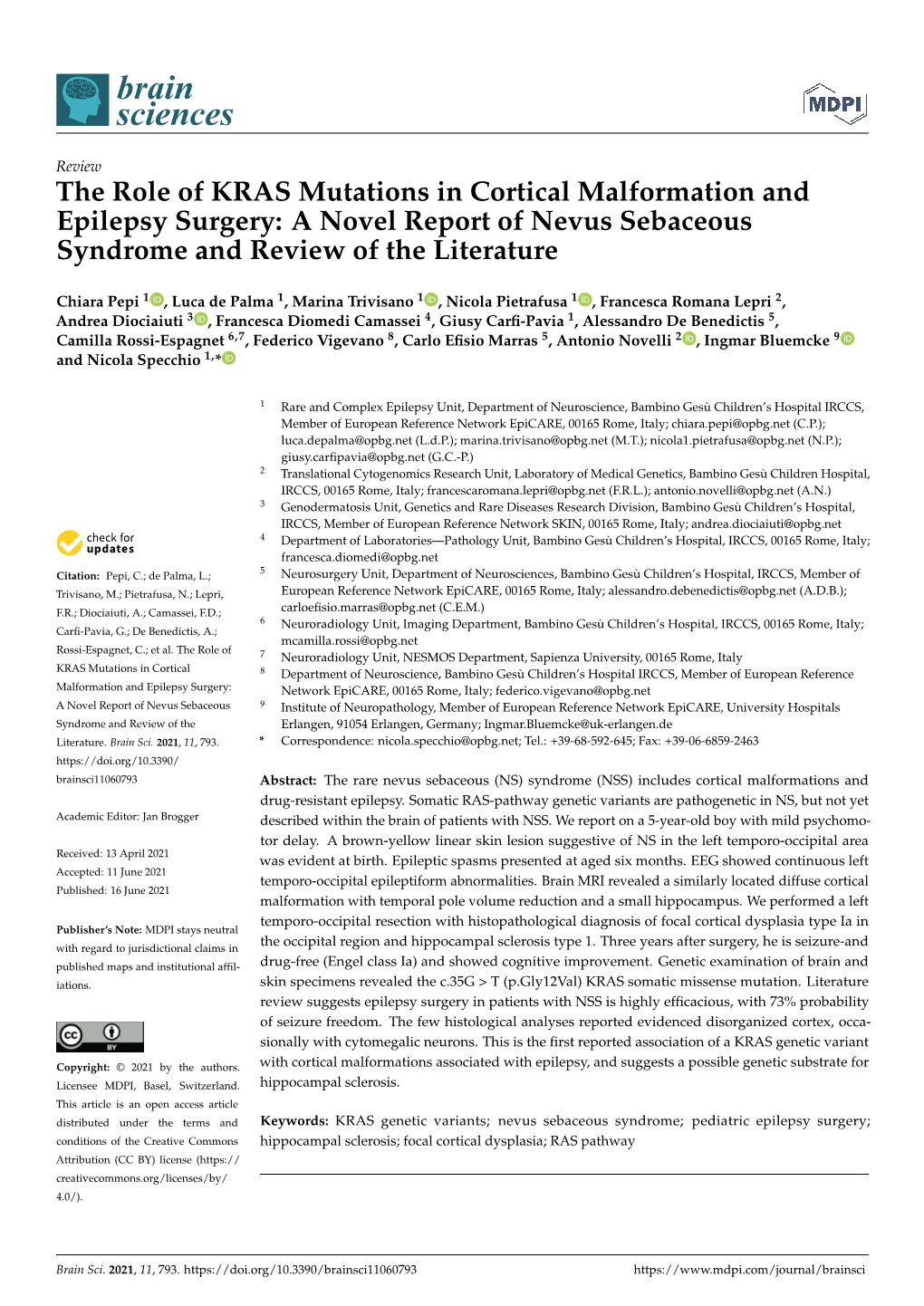 The Role of KRAS Mutations in Cortical Malformation and Epilepsy Surgery: a Novel Report of Nevus Sebaceous Syndrome and Review of the Literature