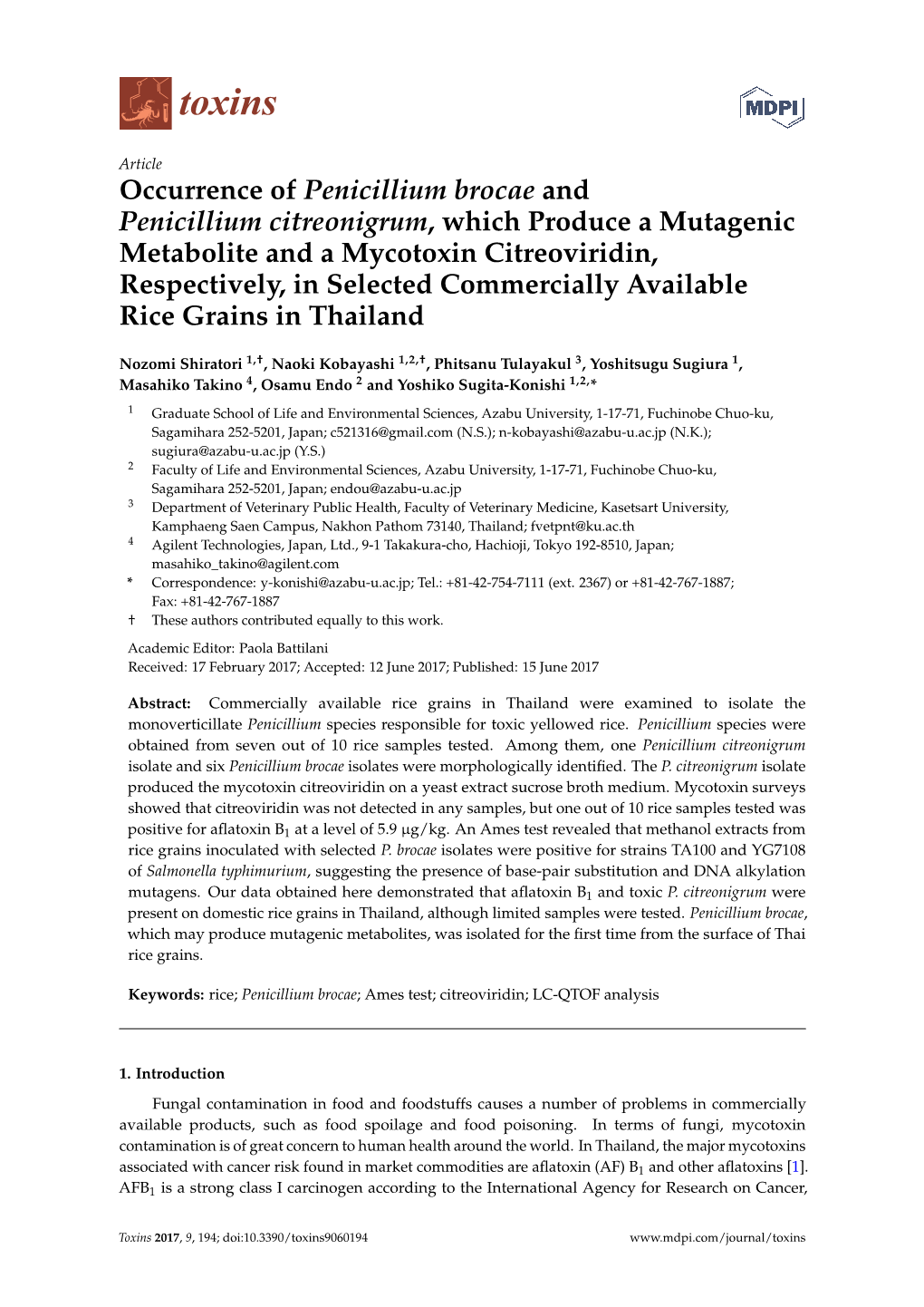Occurrence of Penicillium Brocae and Penicillium Citreonigrum, Which