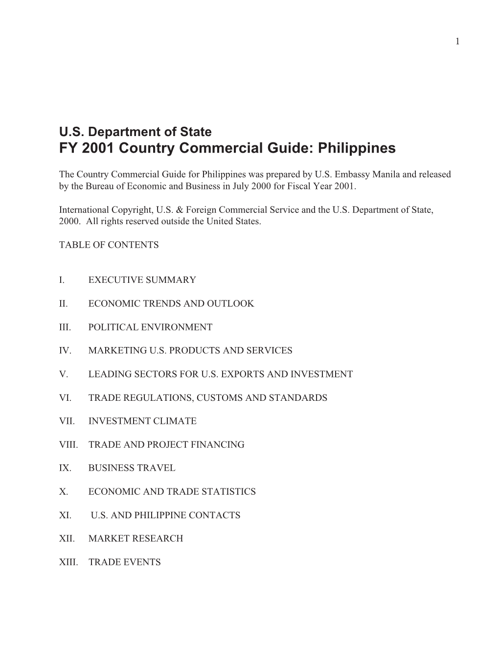 FY 2001 Country Commercial Guide: Philippines