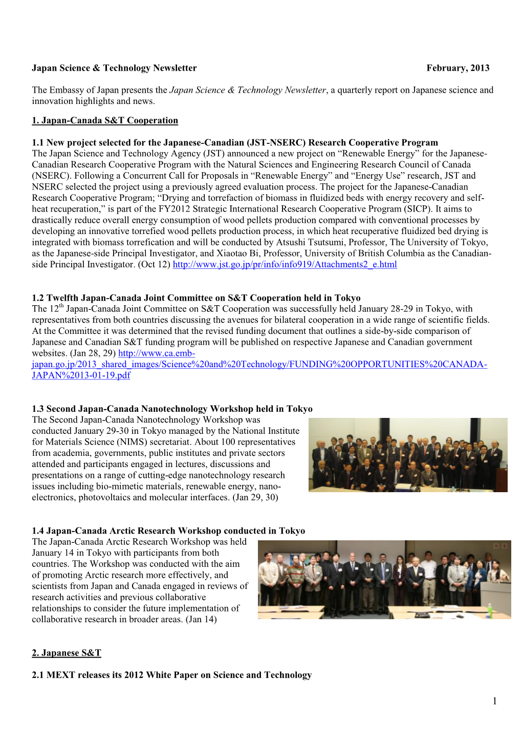 Japan Science & Technology Newsletter