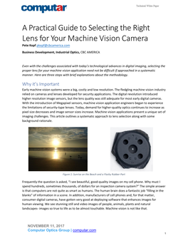 A Practical Guide to Selecting the Right Lens for Your Machine Vision Camera Pete Kepf Pkepf@Cbcamerica.Com