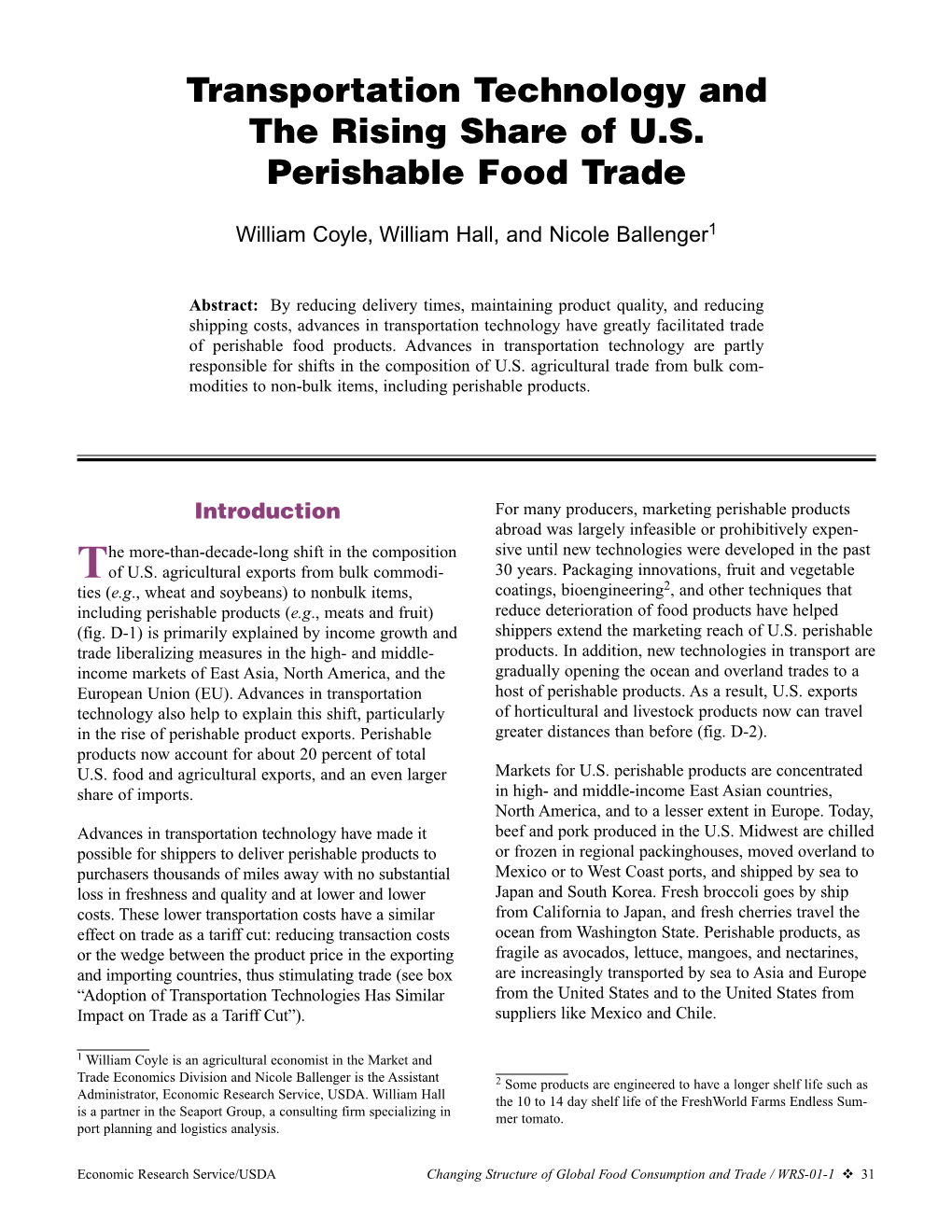 Transportation Technology and the Rising Share of U.S. Perishable Food Trade