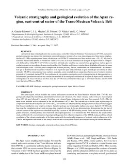 Volcanic Stratigraphy and Geological Evolution of the Apan Re- Gion, East-Central Sector of the Trans-Mexican Volcanic Belt
