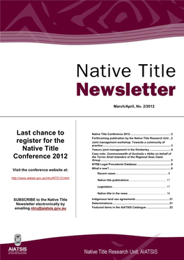 Last Chance to Register for the Native Title Conference 2012