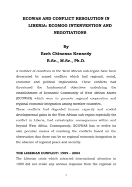 No 15 ECOWAS and Conflict Resolution in LIBERIA Intervention and Negotiations