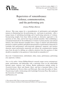 Repertoires of Remembrance: Violence, Commemoration, and the Performing Arts