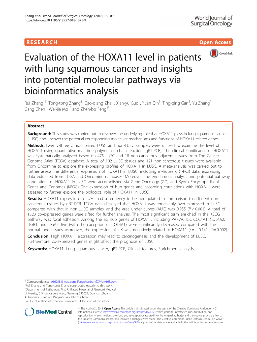 Evaluation of the HOXA11 Level in Patients with Lung Squamous Cancer