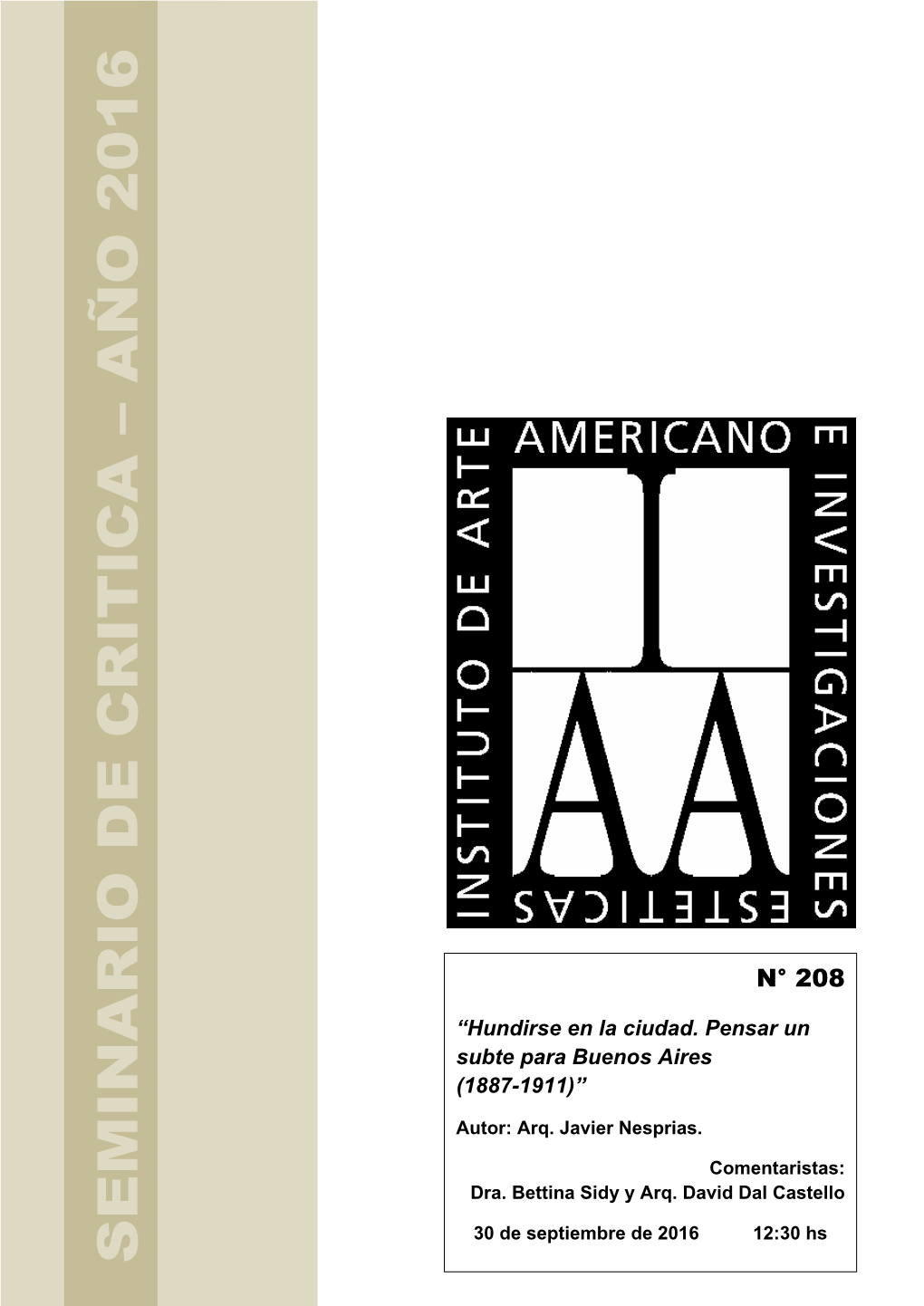 Hundirse En La Ciudad. Pensar Un Subte Para Buenos Aires (1887-1911)”