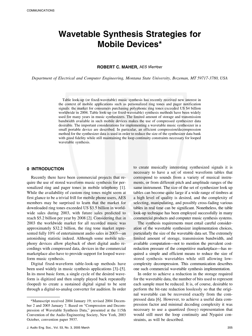 Wavetable Synthesis Strategies for Mobile Devices*