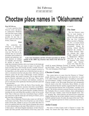 Choctaw Place Names in 'Oklahumma'