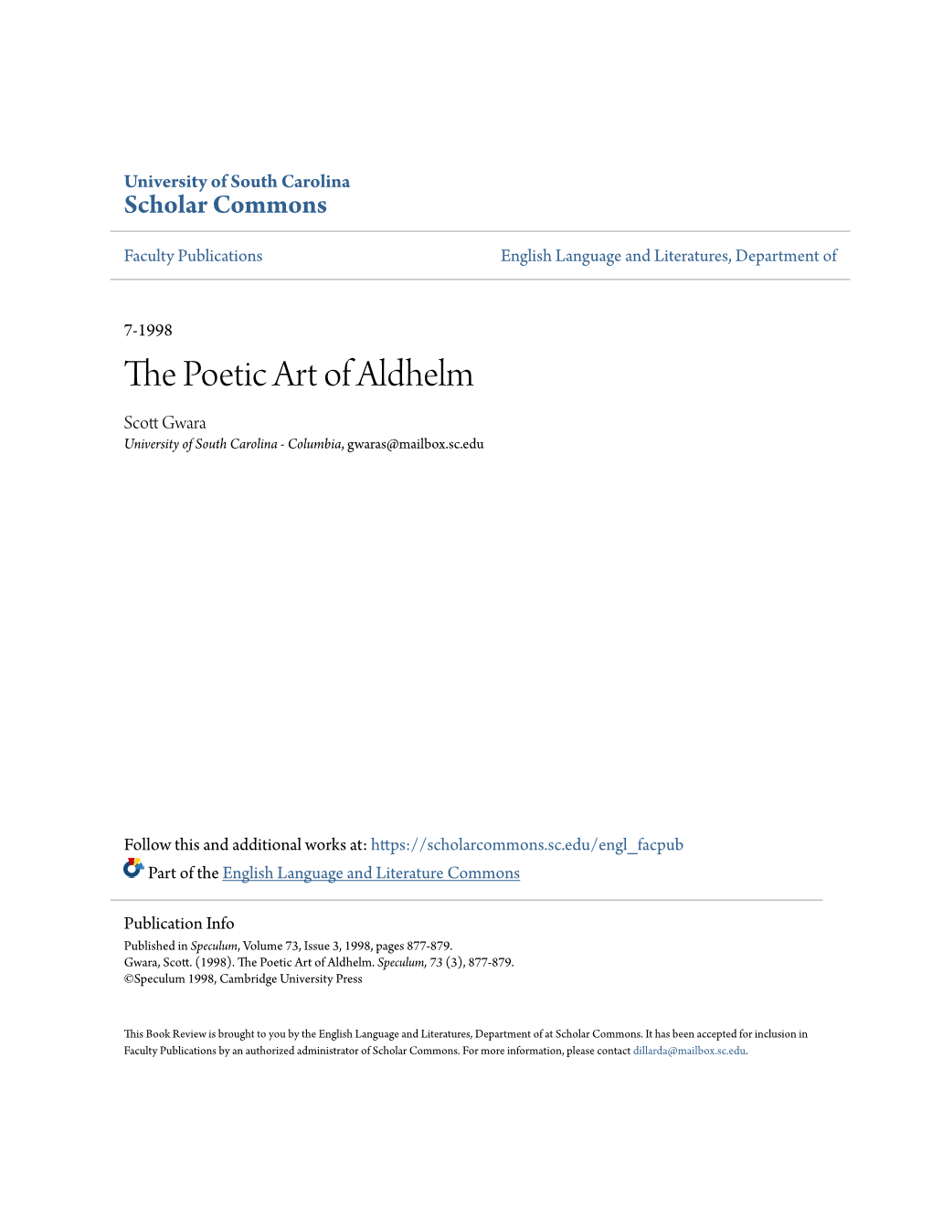 The Poetic Art of Aldhelm