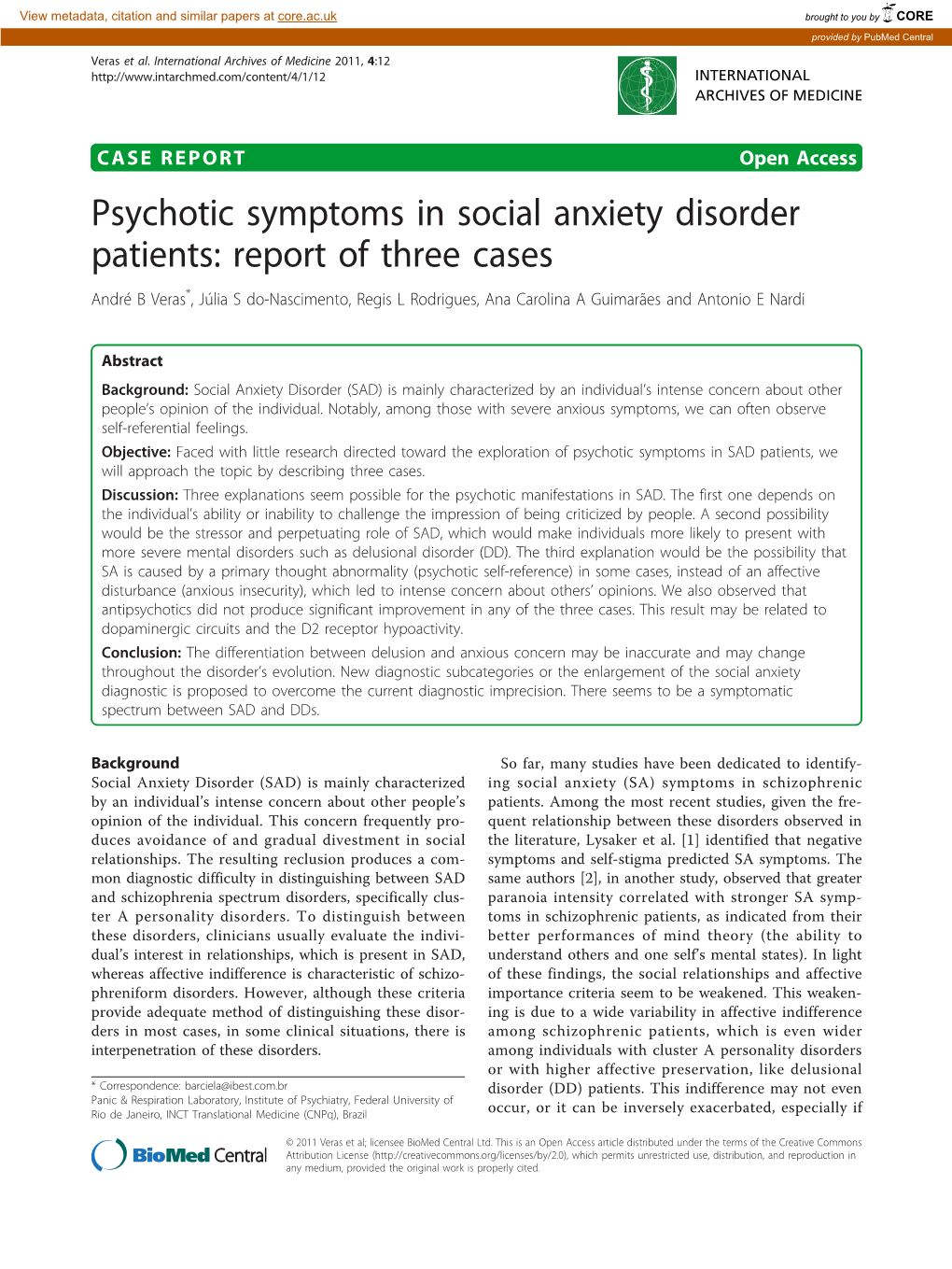 Psychotic Symptoms in Social Anxiety Disorder Patients