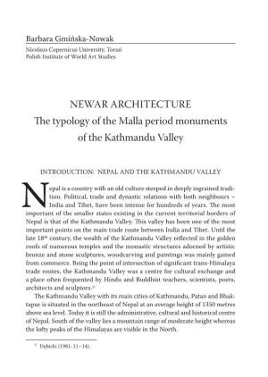 NEWAR ARCHITECTURE the Typology of the Malla Period Monuments of the Kathmandu Valley