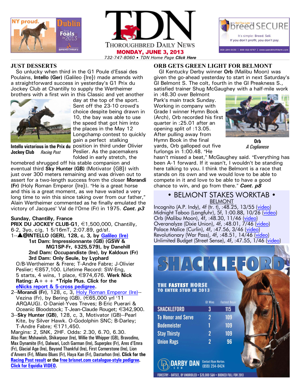 • BELMONT STAKES WORKTAB • Alain Wertheimer Commented As He Finally Emulated the BELMONT Victory of Jacques= Val De L=Orne (Fr) in 1975