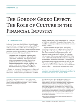 The Gordon Gekko Effect: the Role of Culture in the Financial Industry