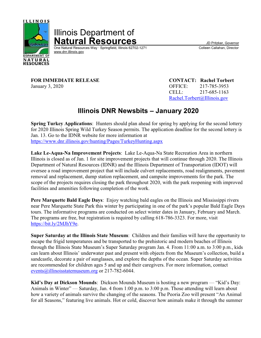 Illinois DNR Newsbits – January 2020