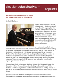 Per Enflo to Return to Chagrin Series for Mozart Concertos on January 21 by Daniel Hathaway