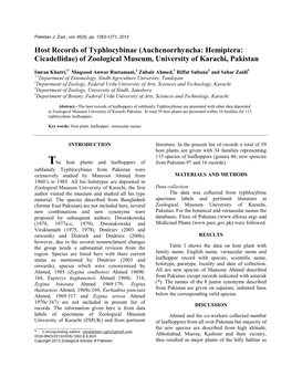 Host Records of Typhlocybinae (Auchenorrhyncha: Hemiptera: Cicadellidae) of Zoological Museum, University of Karachi, Pakistan