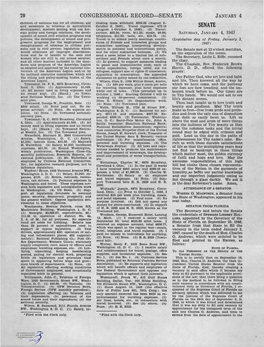 SENATE JANUARY 4 Children of Veterans but for All Children; Aid Eluding Taxes Withheld, $833.32 (August 2- and Assistance to Veterans in Agricultural 0Ctober 9, 1946)