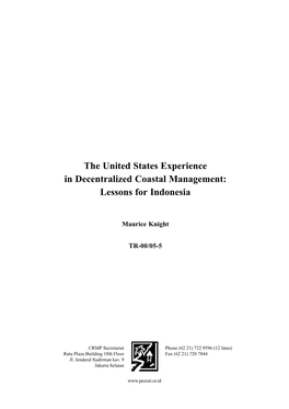 The United States Experience in Decentralized Coastal Management: Lessons for Indonesia