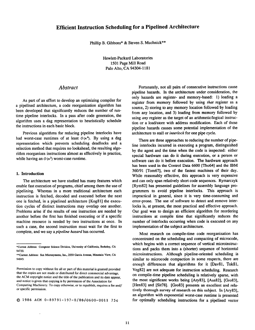 Efficient Instruction Scheduling for a Pipelined Architecture