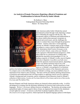 An Analysis of Female Characters Depicting a Blend of Feminism and Traditionalism in Selected Works by Isabel Allende