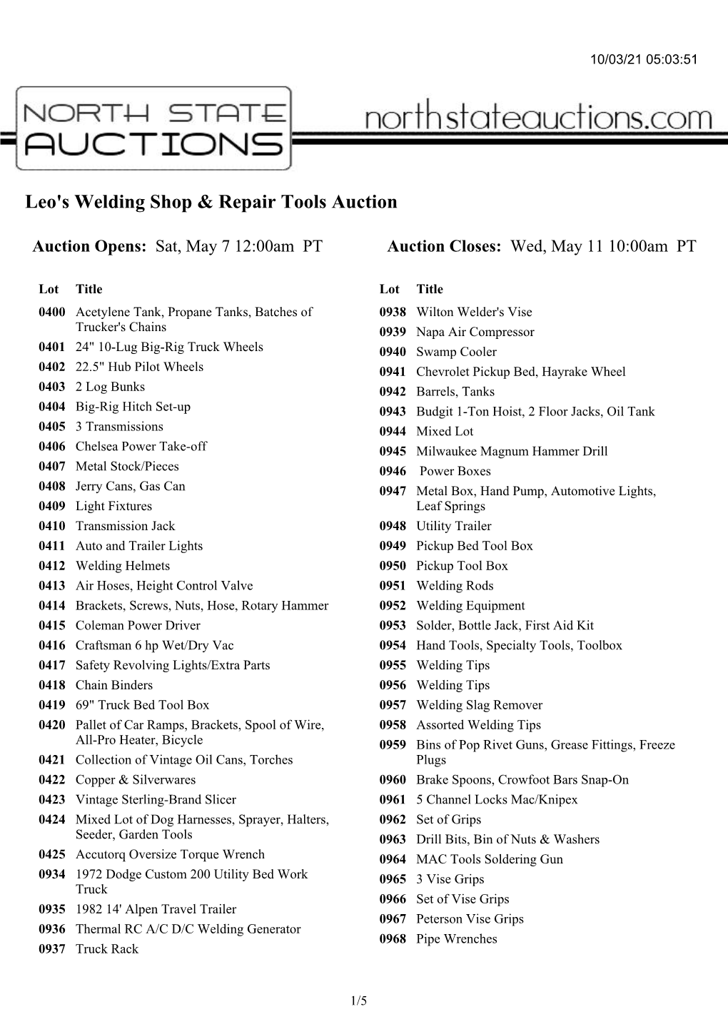 Leo's Welding Shop & Repair Tools Auction