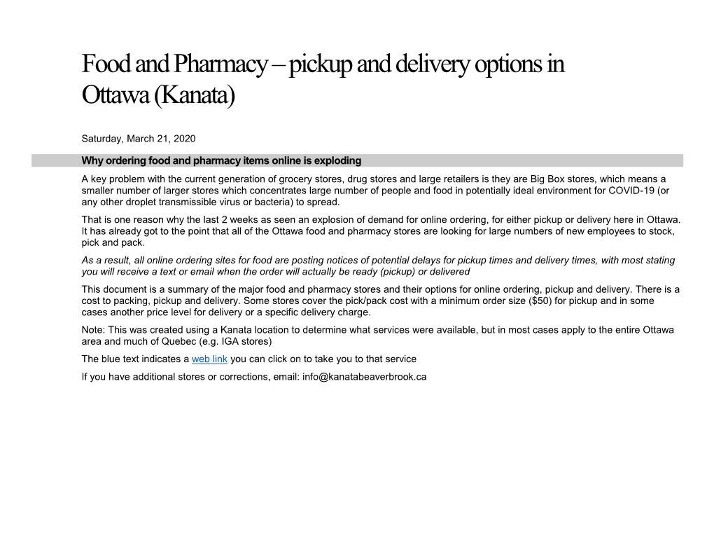 Food and Pharmacy – Pickup and Delivery Options in Ottawa (Kanata)