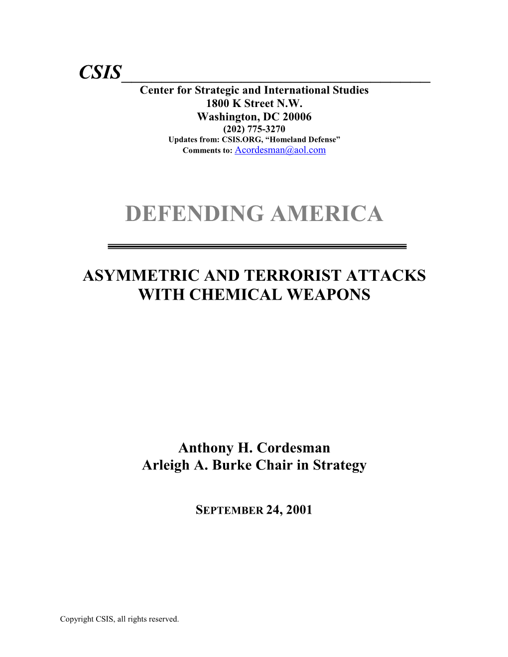 Asymmetric and Terrorist Attacks with Chemical Weapons