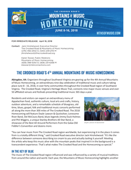 The Crooked Road's 4TH Annual Mountains of Music Homecoming
