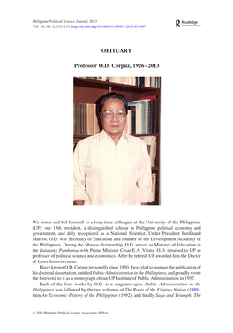 OBITUARY Professor O.D. Corpuz, 1926–2013