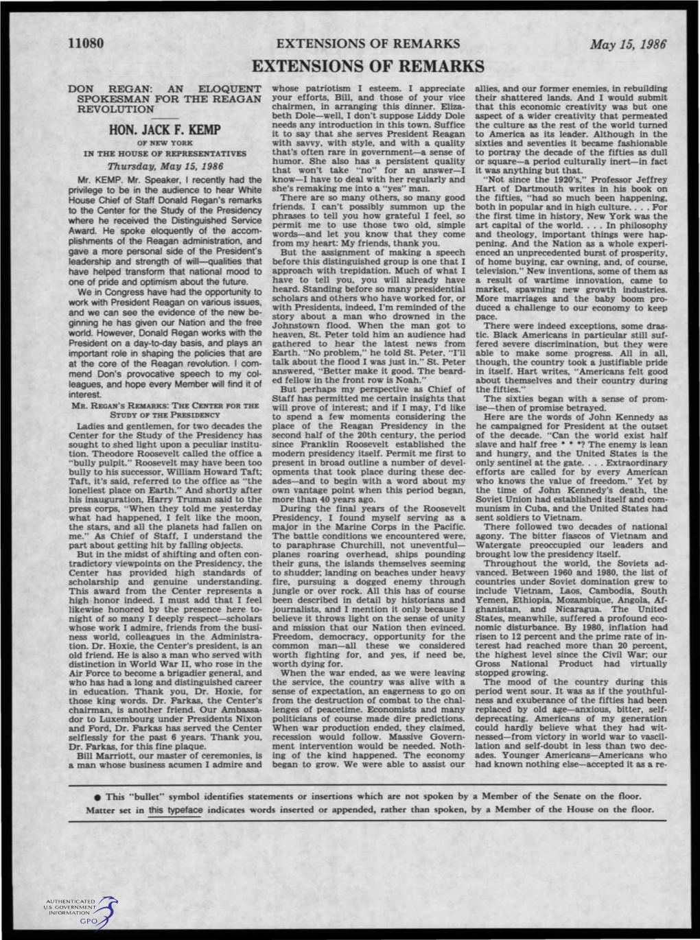 EXTENSIONS of REMARKS May 15, 1986 EXTENSIONS of REMARKS DON REGAN: an ELOQUENT Whose Patriotism I Esteem