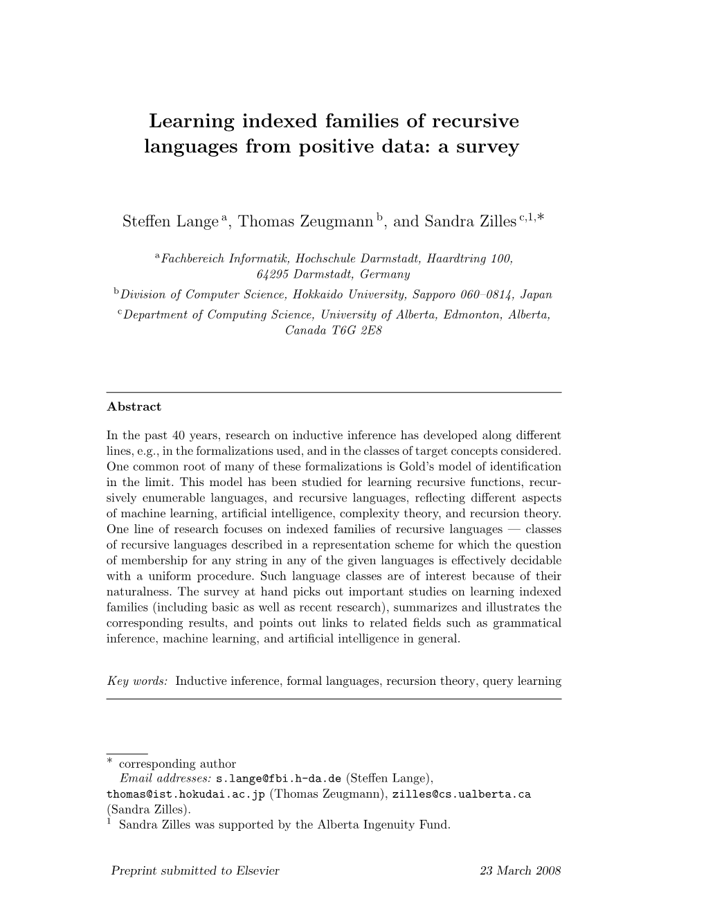 Learning Indexed Families of Recursive Languages from Positive Data: a Survey