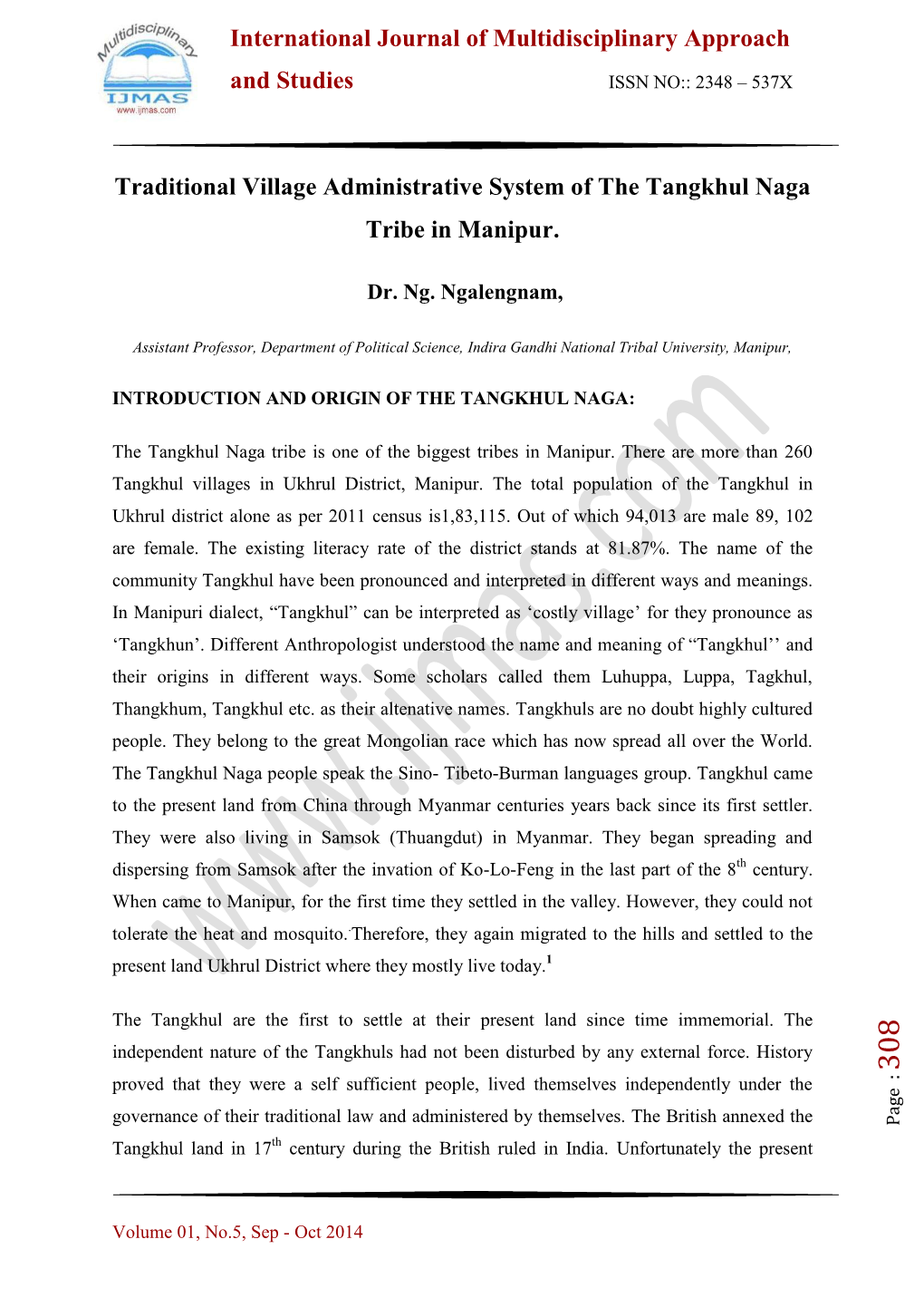 Traditional Village Administrative System of the Tangkhul Naga Tribe in Manipur