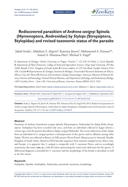 By Stylops (Strepsiptera, Stylopidae) and Revised Taxonomic Status of the Parasite