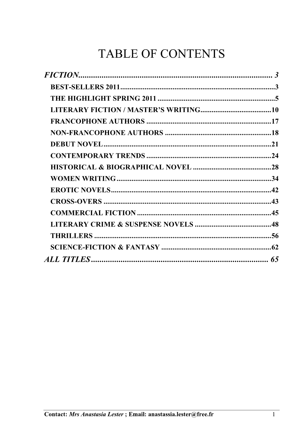 Table of Contents