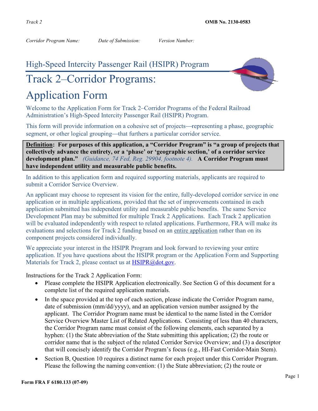 Corridor Programs: Application Form