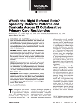 Specialty Referral Patterns and Curricula Across I3 Collaborative