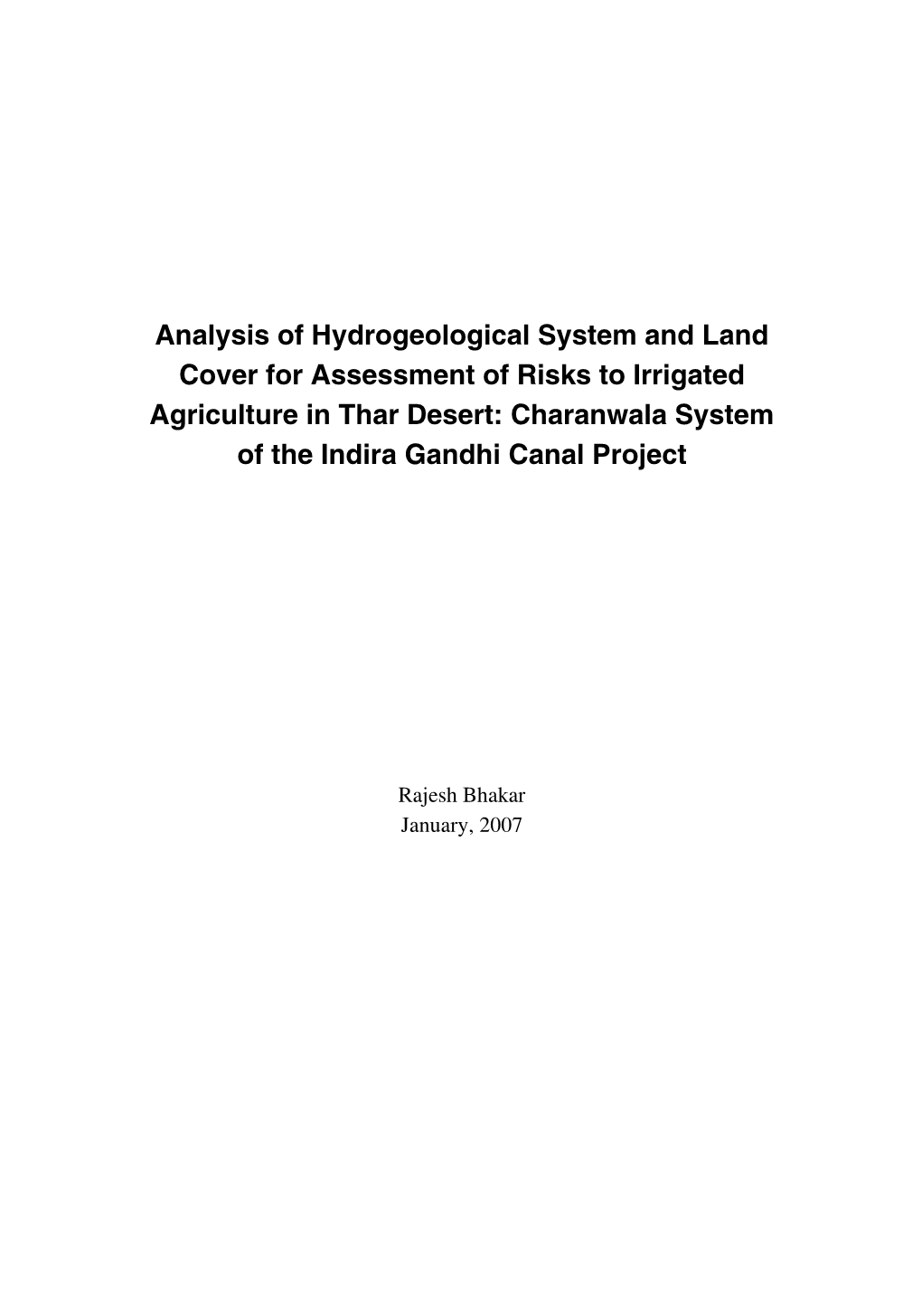 Analysis of Hydrogeological System and Land Cover for Assessment Of