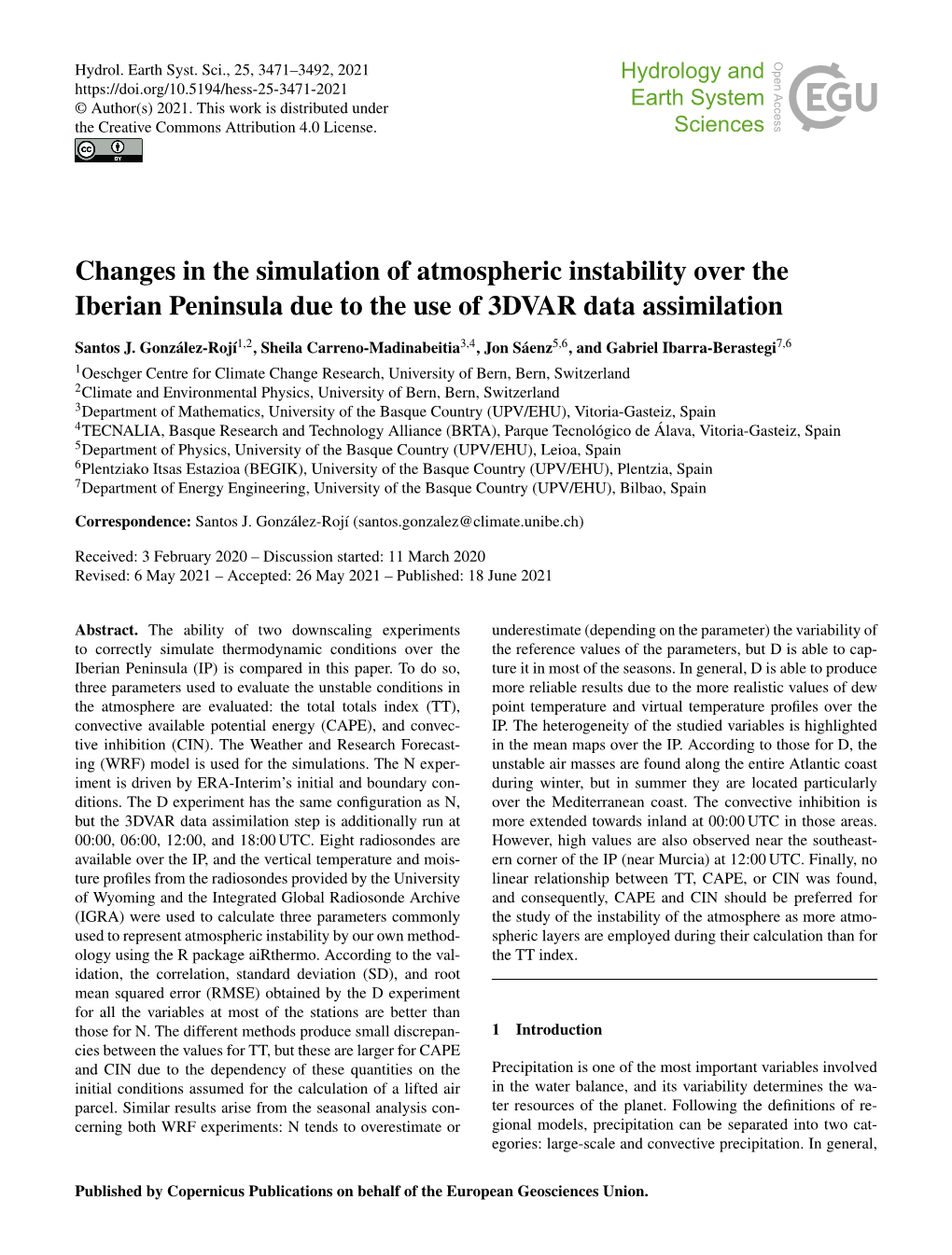 Changes in the Simulation of Atmospheric Instability Over the Iberian Peninsula Due to the Use of 3DVAR Data Assimilation