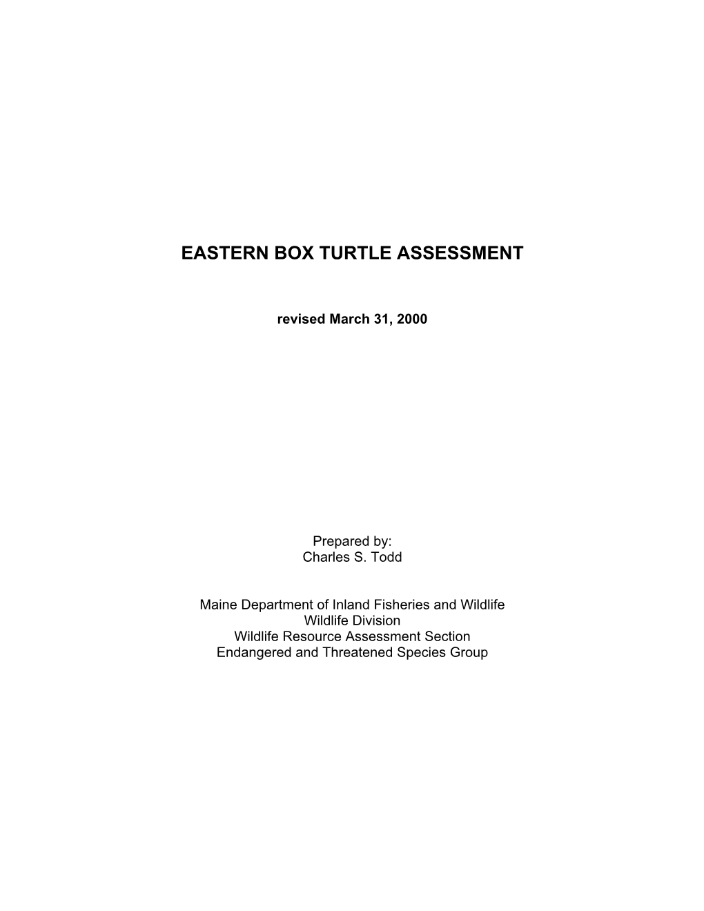 Eastern Box Turtle Species Assessment