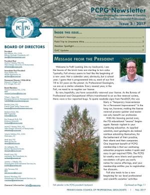 PCPG Newsletter Communicating Key Information & Concerns to Geologists and Environmental Professionals Issue 3 / 2017