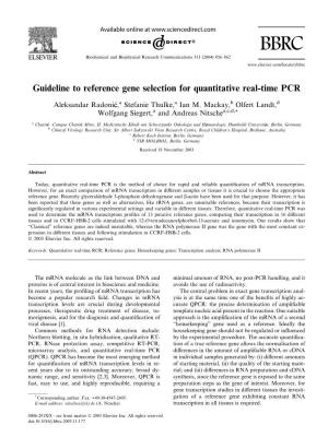 Guideline to Reference Gene Selection for Quantitative Real-Time PCR