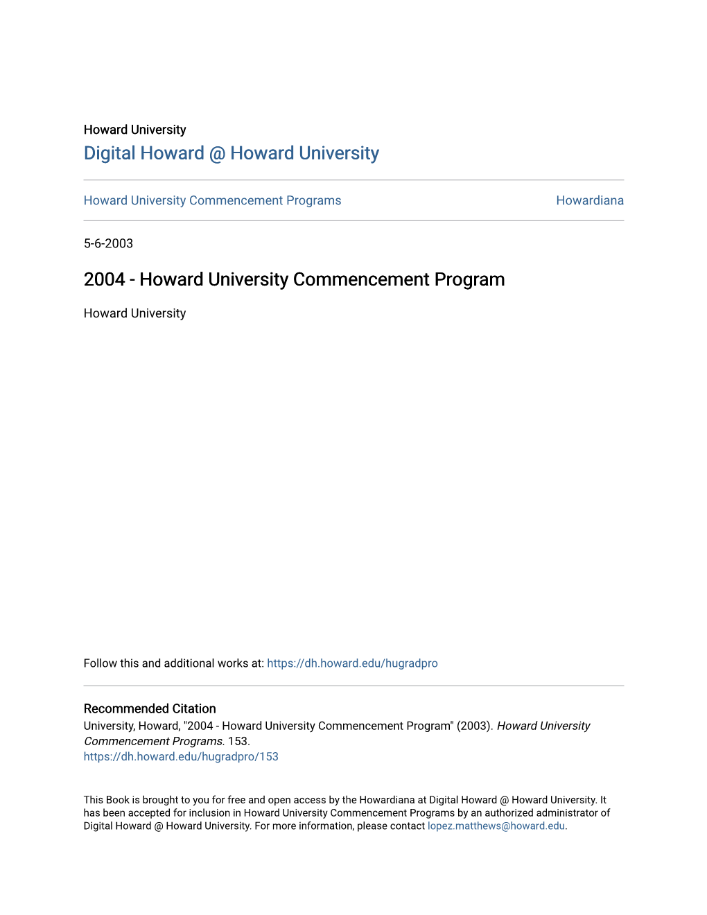 2004 - Howard University Commencement Program