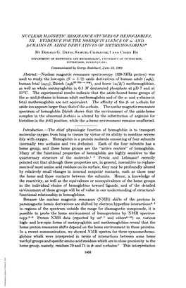 As Well As Whale Metmyoglobin in 0.1 M Deuterated Phosphate at Pd 7 and at 31'C