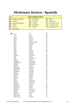 Dictionary Kotava - Spanish