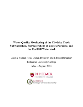 E. Coli from 2012-2015 Chedoke Creek Subwatershed