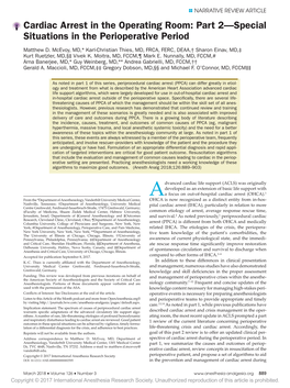 Cardiac Arrest in the Operating Room: Part 2—Special Situations in the Perioperative Period