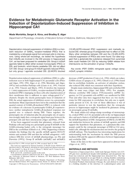 Evidence for Metabotropic Glutamate Receptor Activation in the Induction of Depolarization-Induced Suppression of Inhibition in Hippocampal CA1