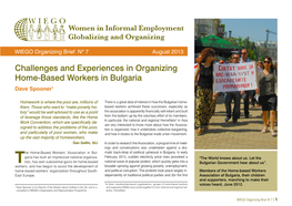 Challenges and Experiences in Organizing Home-Based Workers in Bulgaria Dave Spooner1